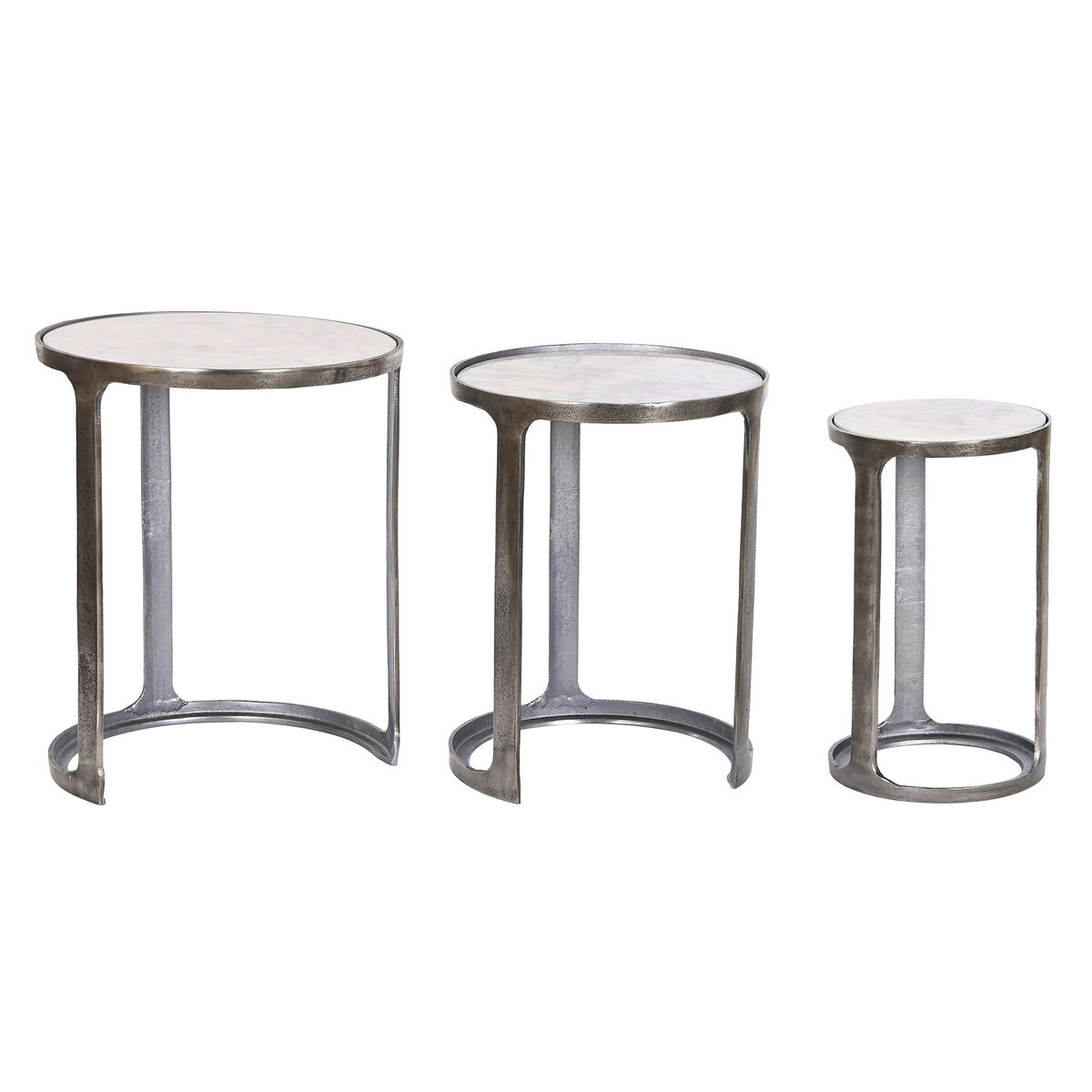 3-bordsset Home ESPRIT Vit Silvrig 45 x 45 x 56 cm
