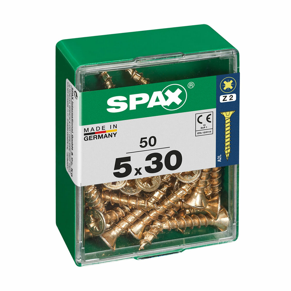 Låda med skruvar SPAX Träskruv Platt huvud (5 x 30 mm) (5,0 x 30 mm)