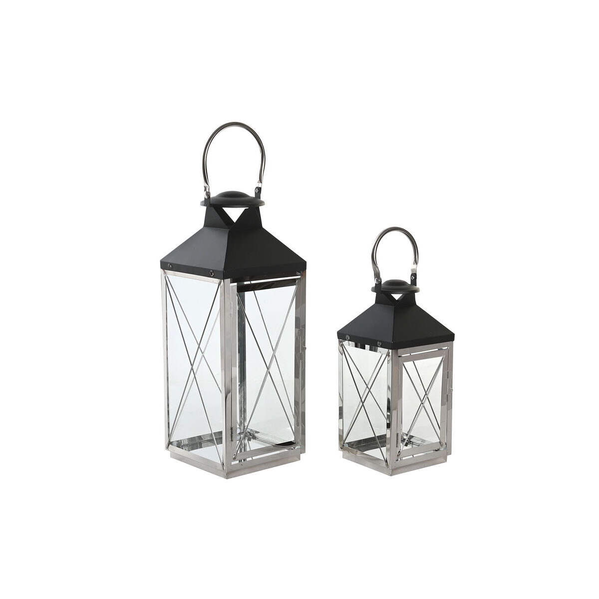 Lyktsats DKD Home Decor Svart Glas Stål Modern Kromad 18 x 18 x 43 cm (2 Delar) - 4