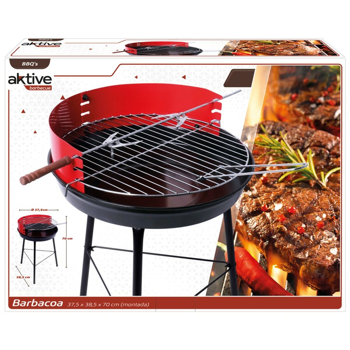 Bärbar Grill Aktive Trä Järn 37,5 x 70 x 38,5 cm (4 antal) Röd - 10
