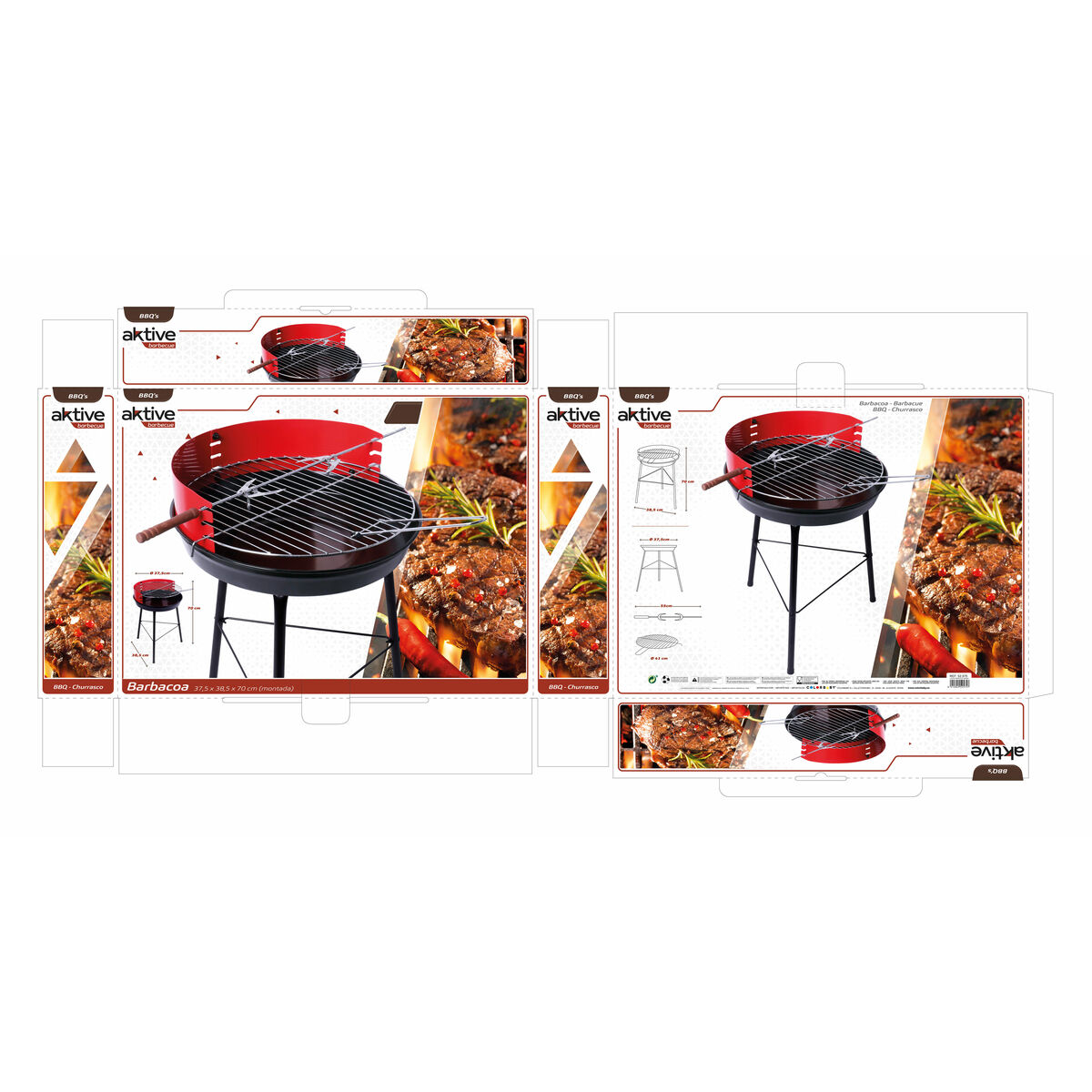 Bärbar Grill Aktive Trä Järn 37,5 x 70 x 38,5 cm (4 antal) Röd - 11