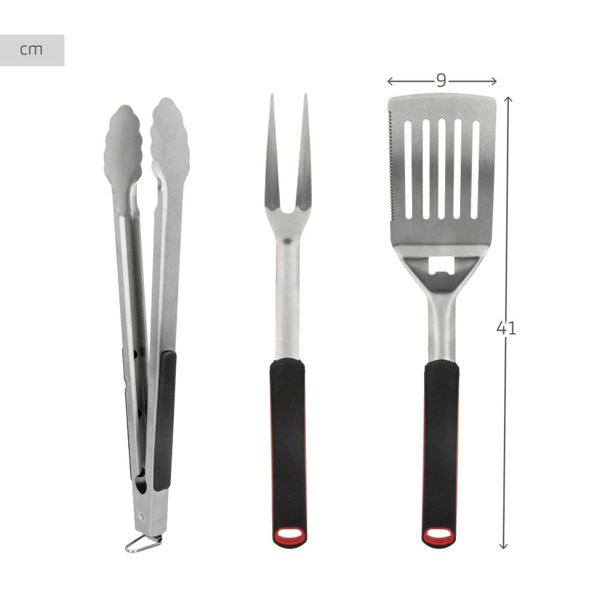 Set med Redskap för Barbecue Aktive 3 Delar Grill Rostfritt stål 9 x 41 x 5 cm (4 antal) - 4