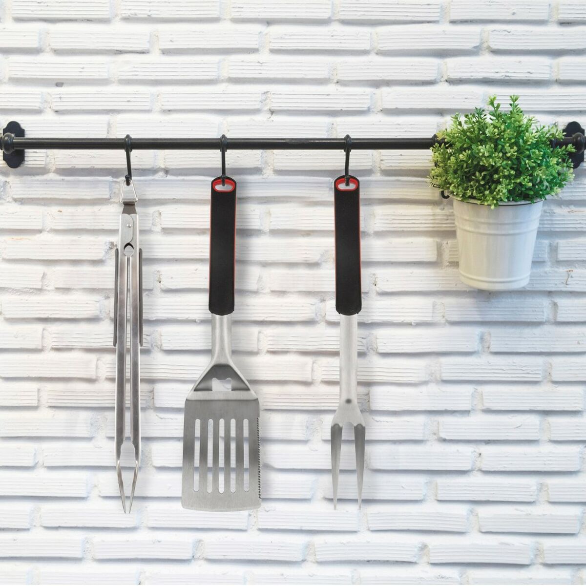Set med Redskap för Barbecue Aktive 3 Delar Grill Rostfritt stål 9 x 41 x 5 cm (4 antal) - 10