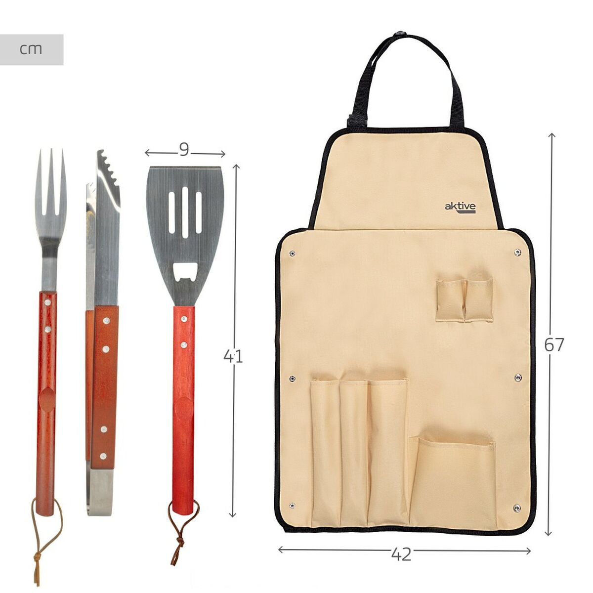 Set med Redskap för Barbecue Aktive 7 Delar Grill Rostfritt stål 42 x 67 x 3 cm (4 antal) - 11