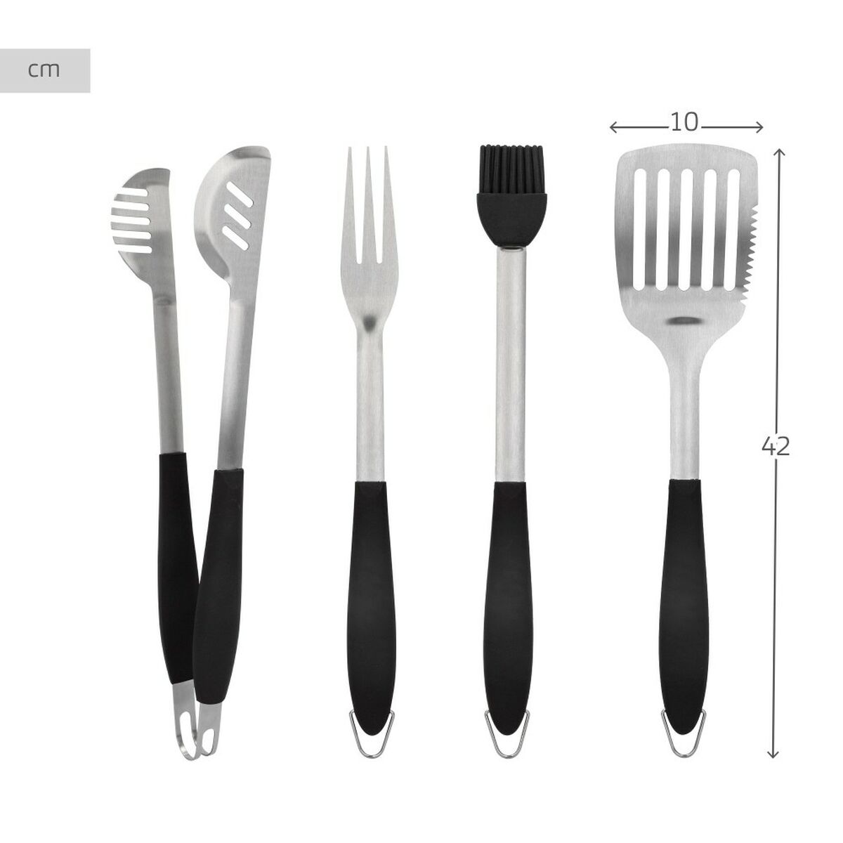 Set med Redskap för Barbecue Aktive 4 Delar Grill Rostfritt stål 10 x 42 x 4 cm (4 antal) - 12
