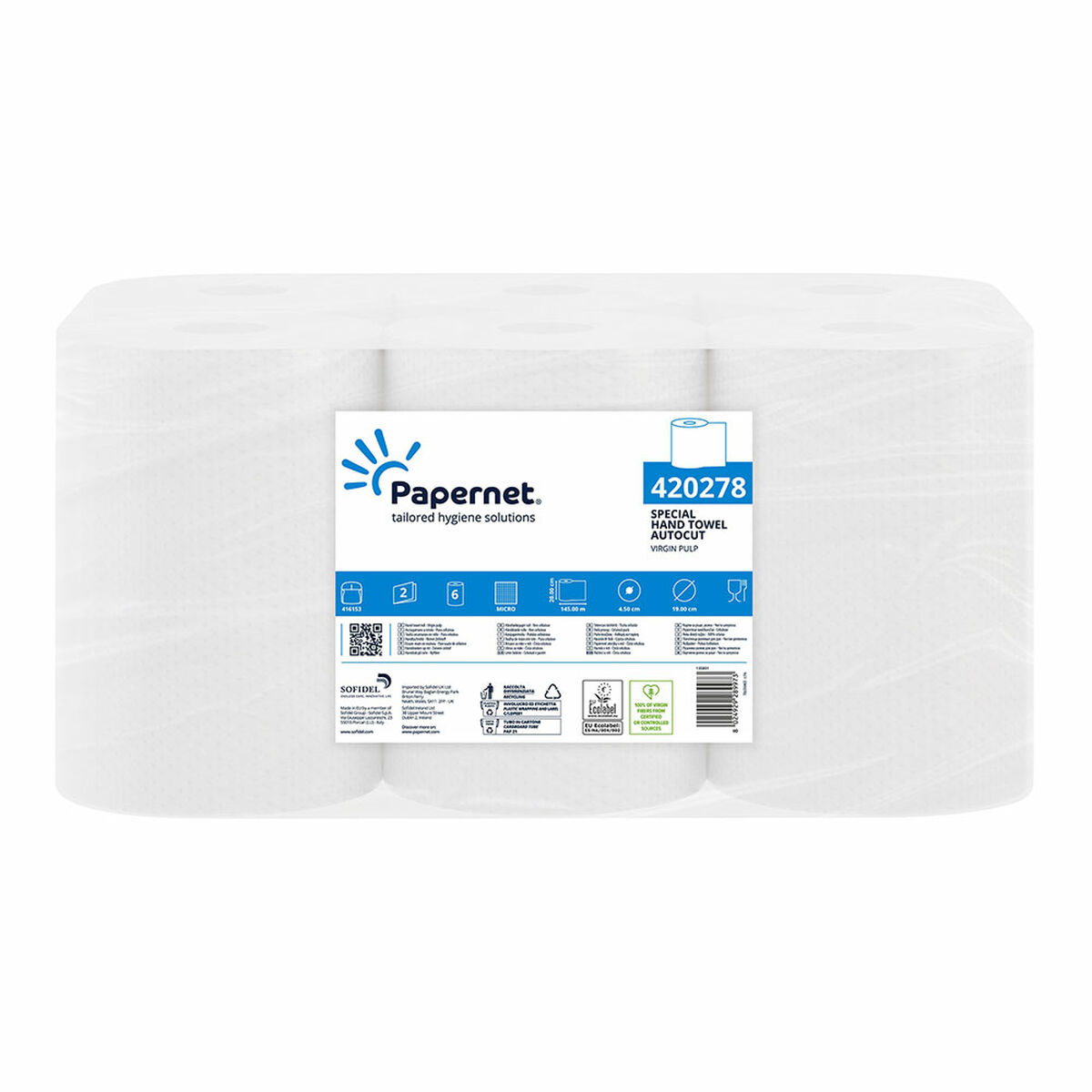 Handtorkande papper Papernet Autocut 418997 Vit Dubbla lager 6 antal