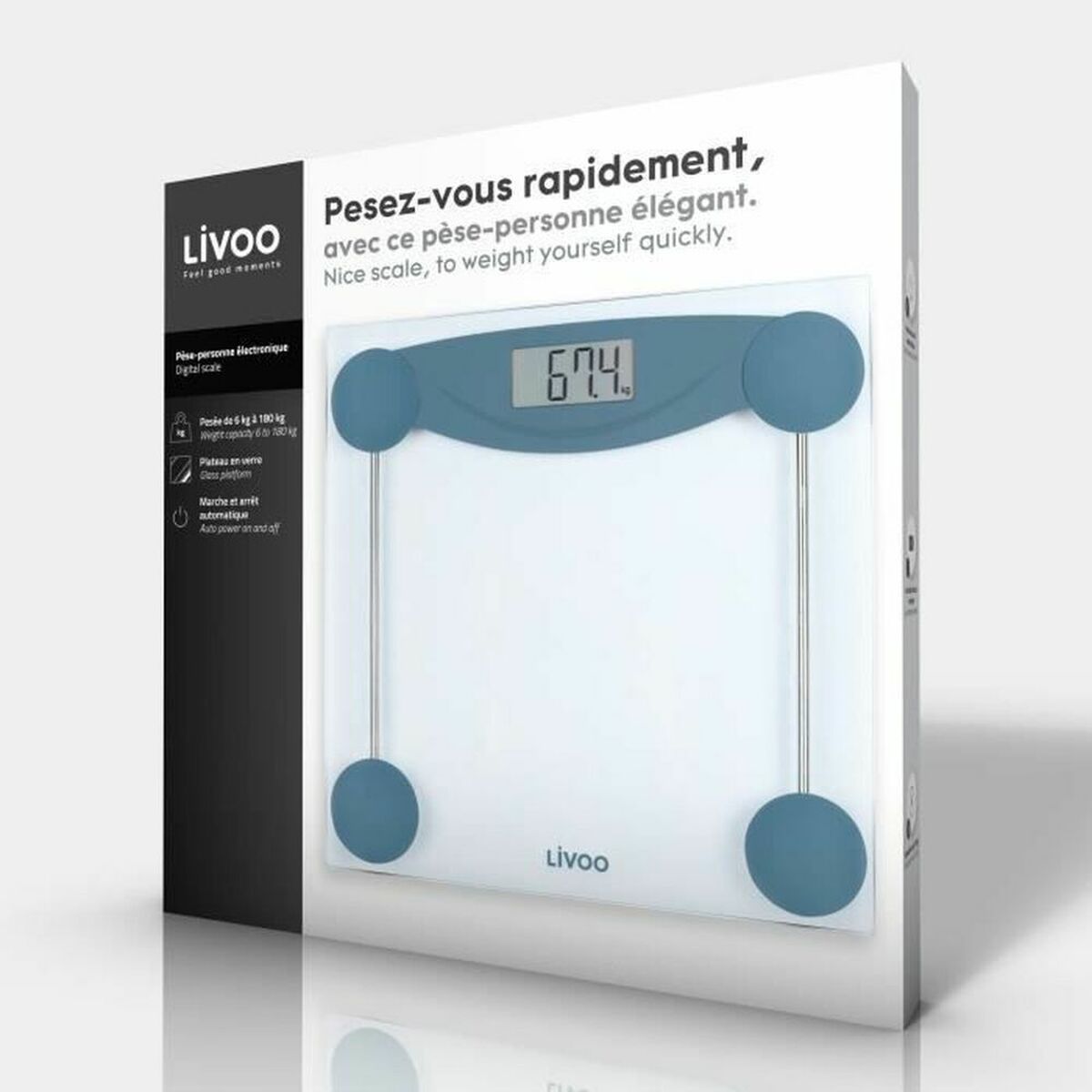 Digital Badrumsvåg Livoo DOM426B Blå Härdat glas 180 kg - 4
