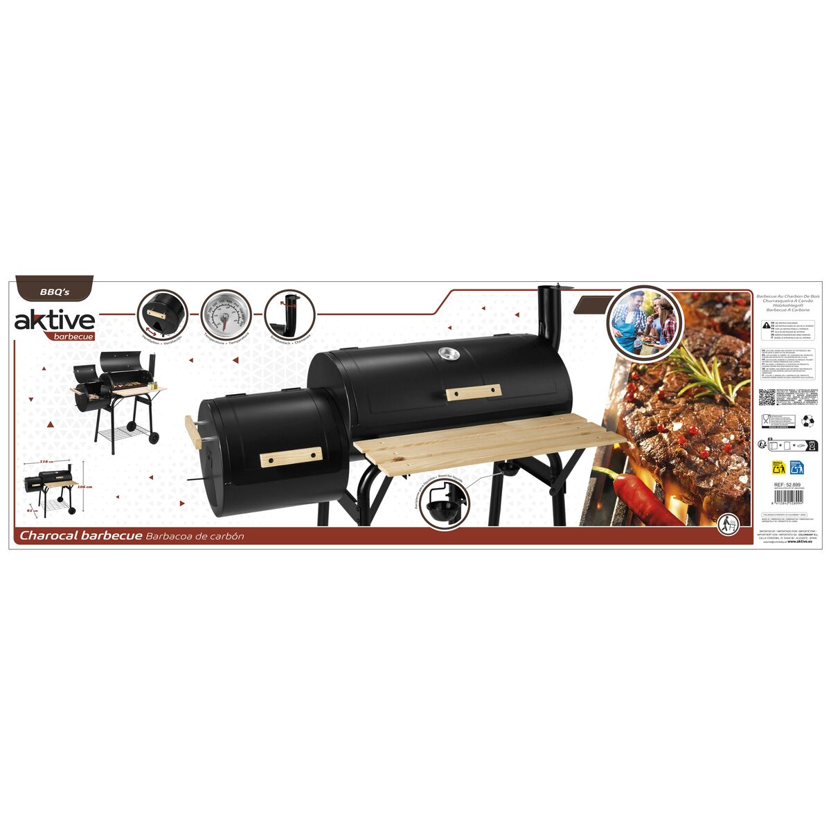 Kolgrill med hjul Aktive Stål Plast Emaljerad metall 106 x 106 x 61 cm Svart - 11