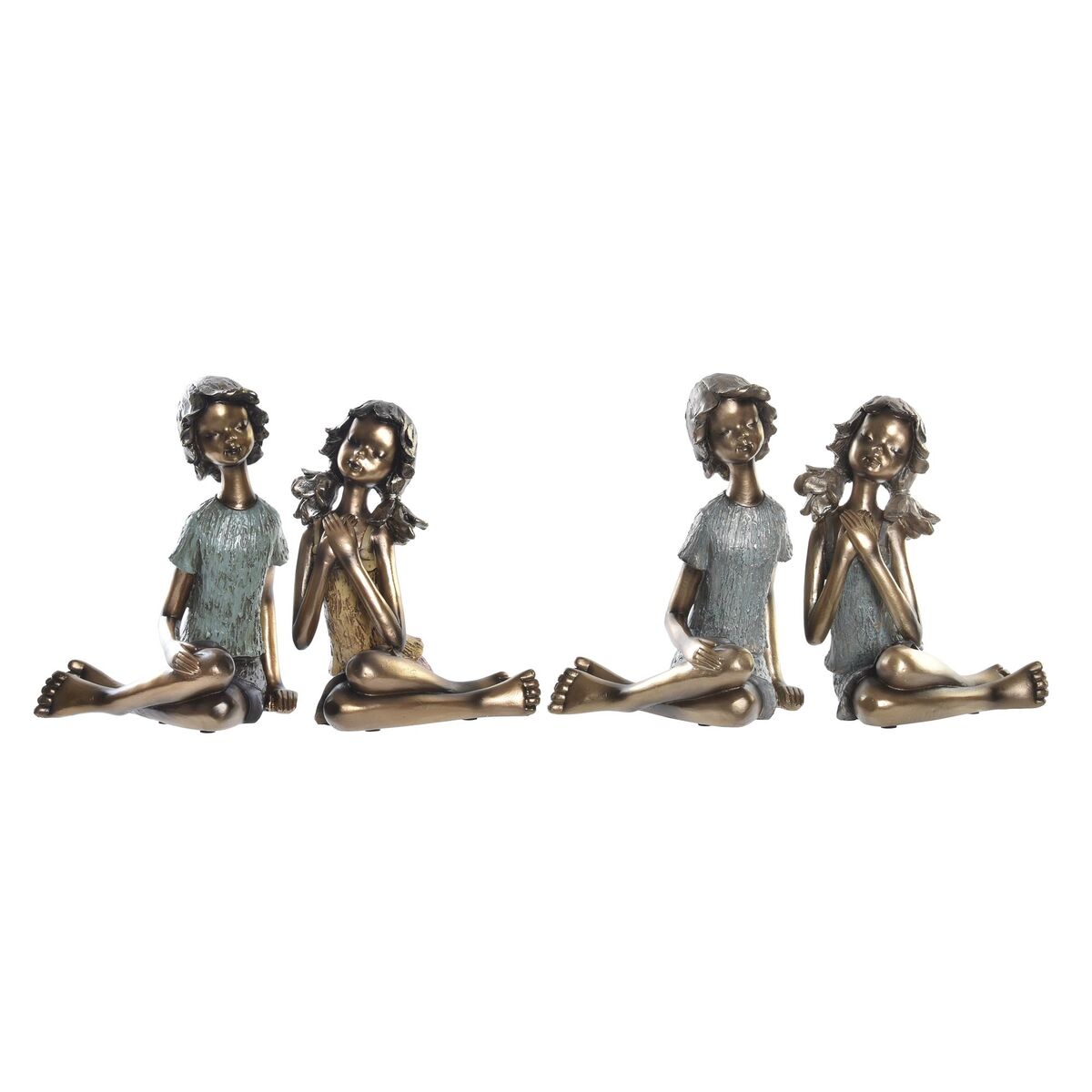 Prydnadsfigur DKD Home Decor 17 x 13 x 22 cm Röd Gyllene Turkos Pojkar (2 antal) - 7
