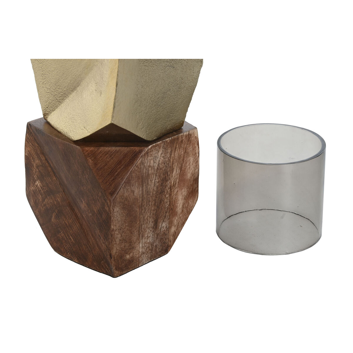 Ljusstakar DKD Home Decor Brun Gyllene Aluminium Glas Mangoträ 10 x 10 x 51,5 cm - 2