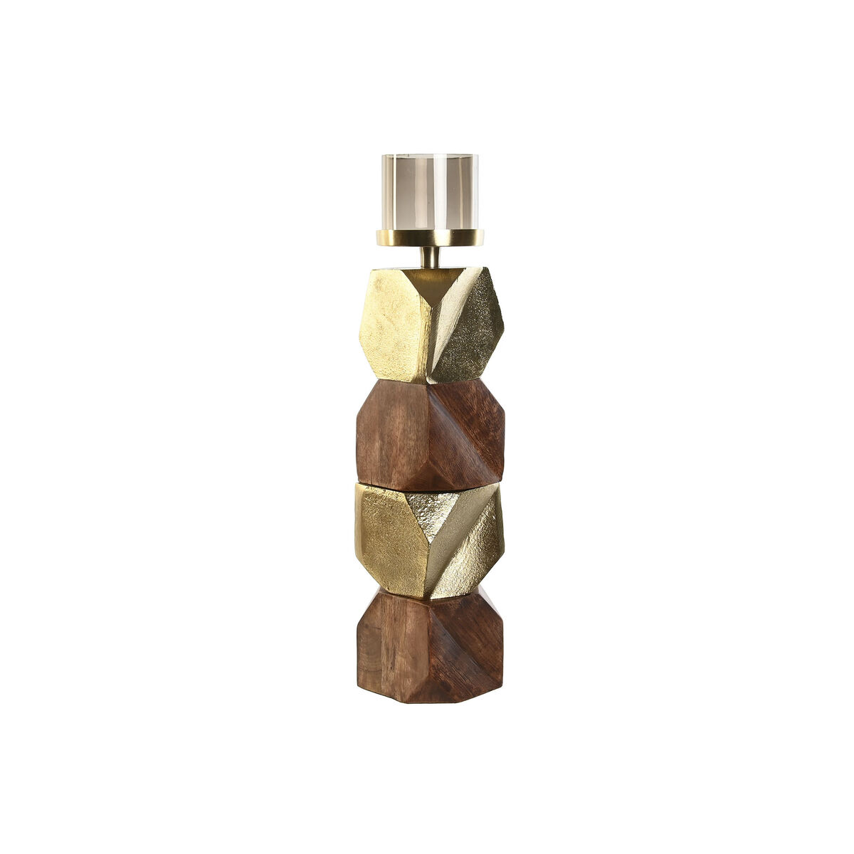 Ljusstakar DKD Home Decor Brun Gyllene Aluminium Glas Mangoträ 10 x 10 x 51,5 cm