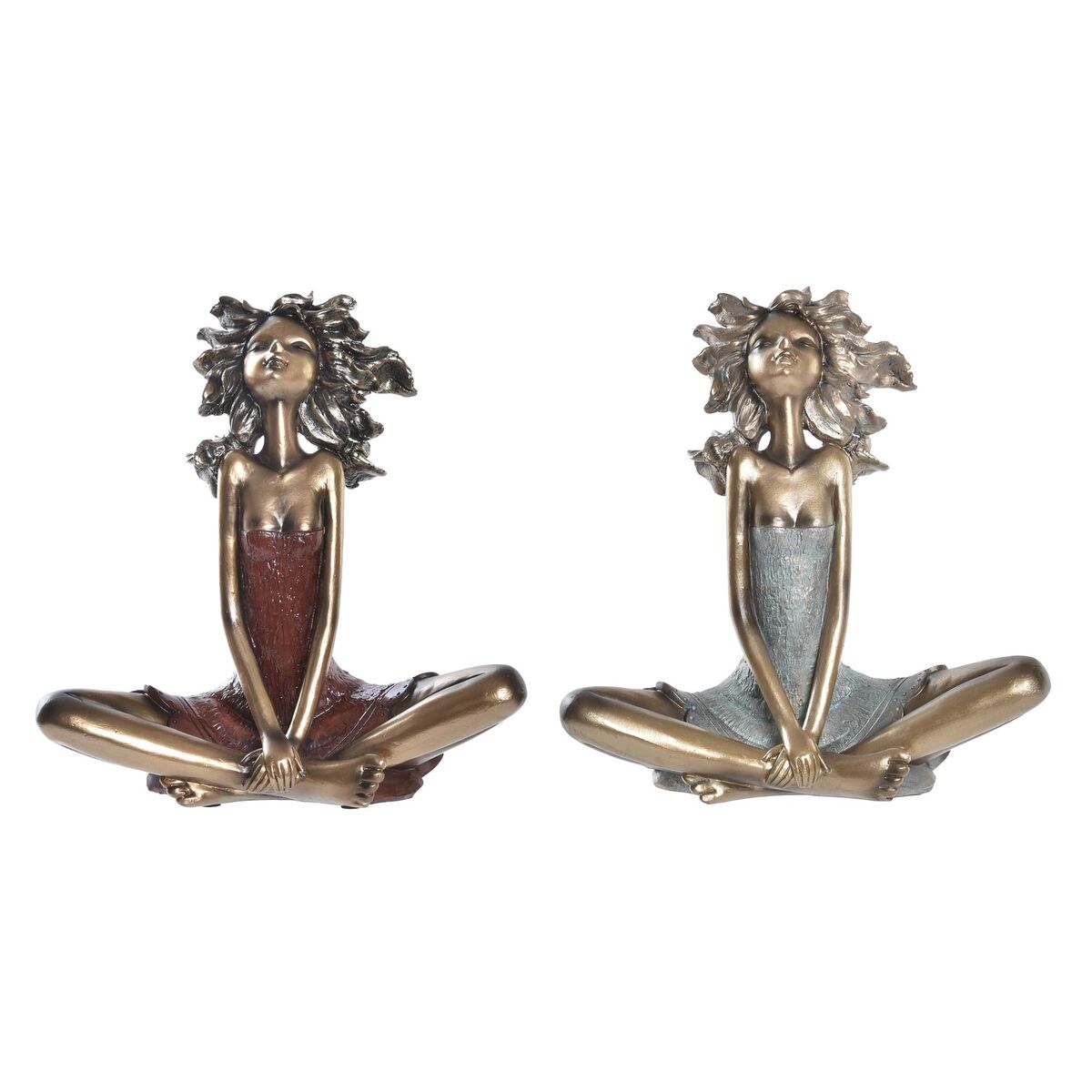 Prydnadsfigur DKD Home Decor Röd Turkos Gyllene Kvinna 24 x 11 x 27 cm (2 antal) - 4
