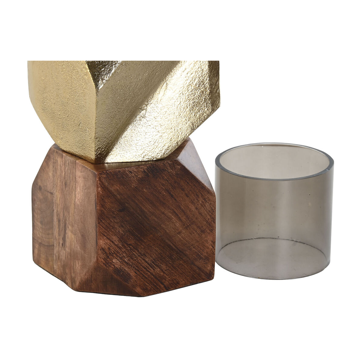 Ljusstakar DKD Home Decor 10 x 10 x 40,5 cm Glas Gyllene Brun Aluminium Mangoträ - 2