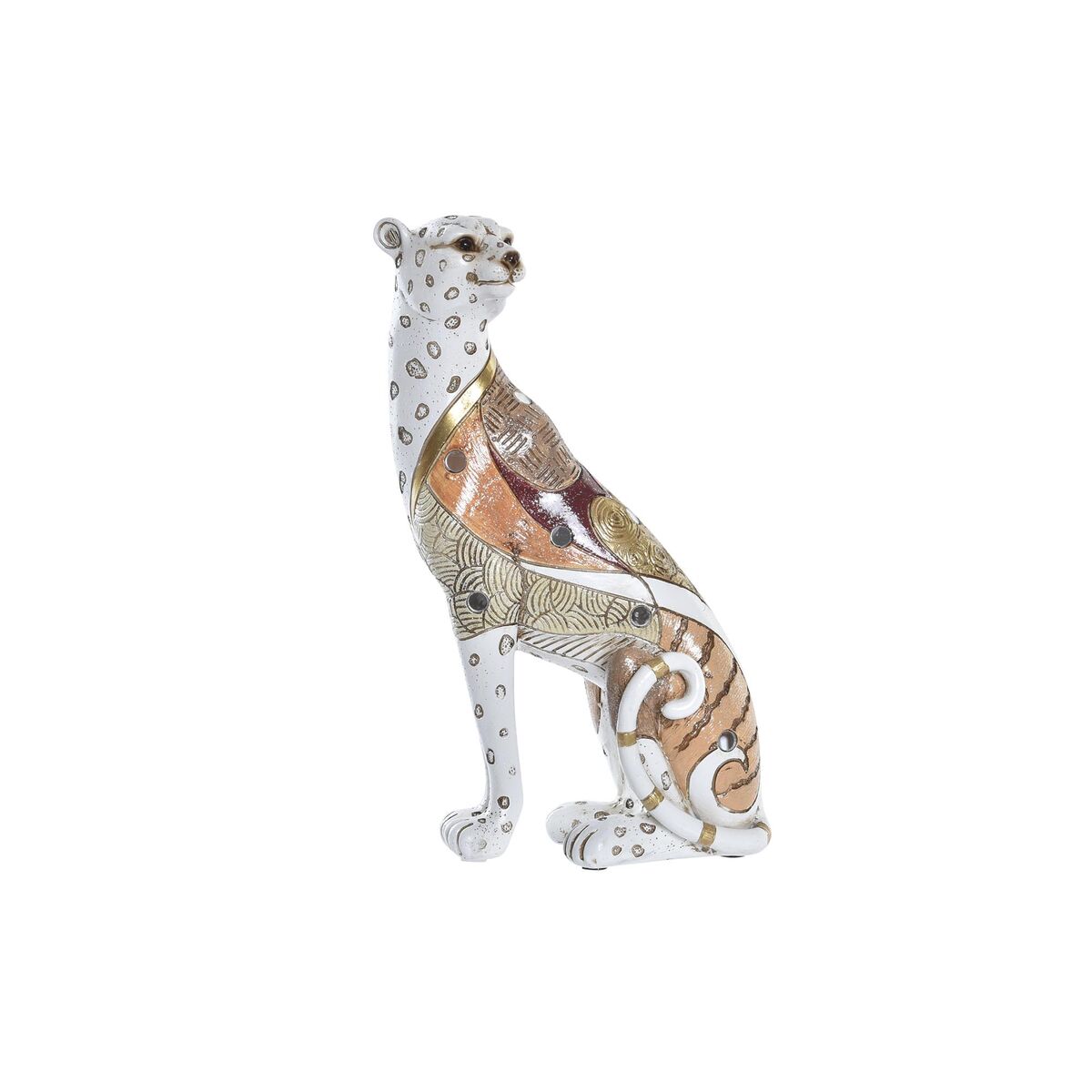 Prydnadsfigur DKD Home Decor Vit Orange Leopard Kolonial 15 x 8 x 25 cm (12 antal)