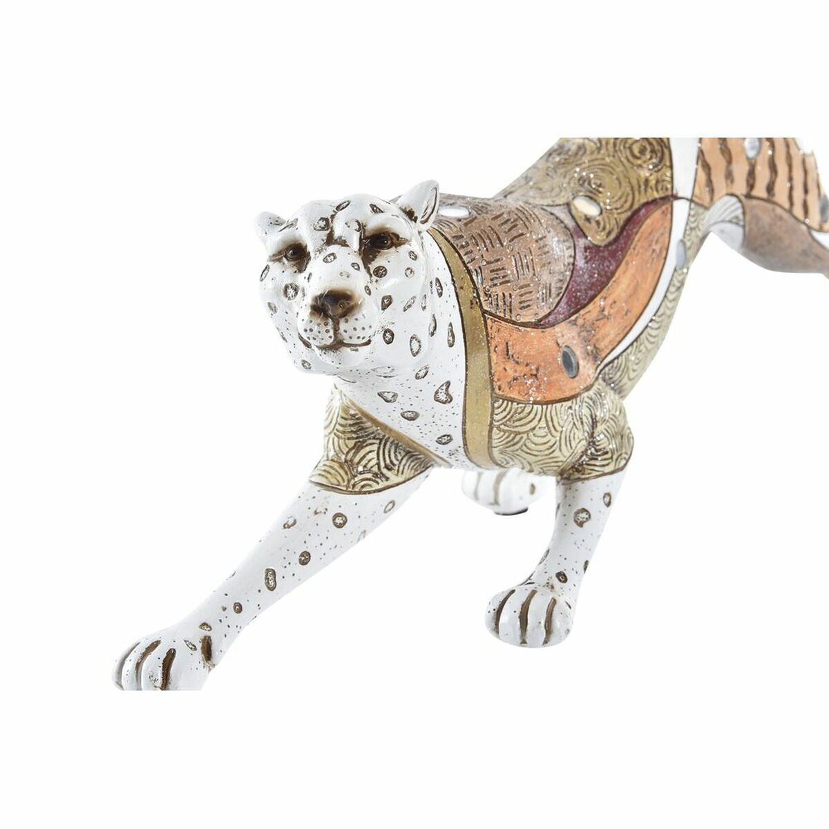 Prydnadsfigur DKD Home Decor Vit Multicolour Orange Vit/Orange Leopard Kolonial 30 x 40 cm 37 x 10 x 13 cm - 8