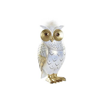 Prydnadsfigur DKD Home Decor Vit Gyllene Uggla 9 x 9 x 17 cm