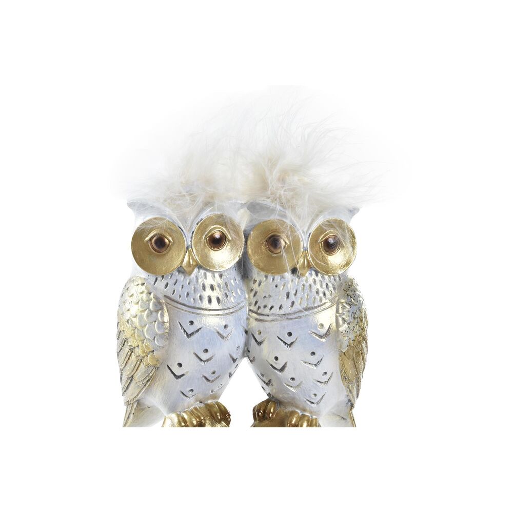 Prydnadsfigur DKD Home Decor Vit Gyllene Ugglor 10 x 8 x 7 cm - 3