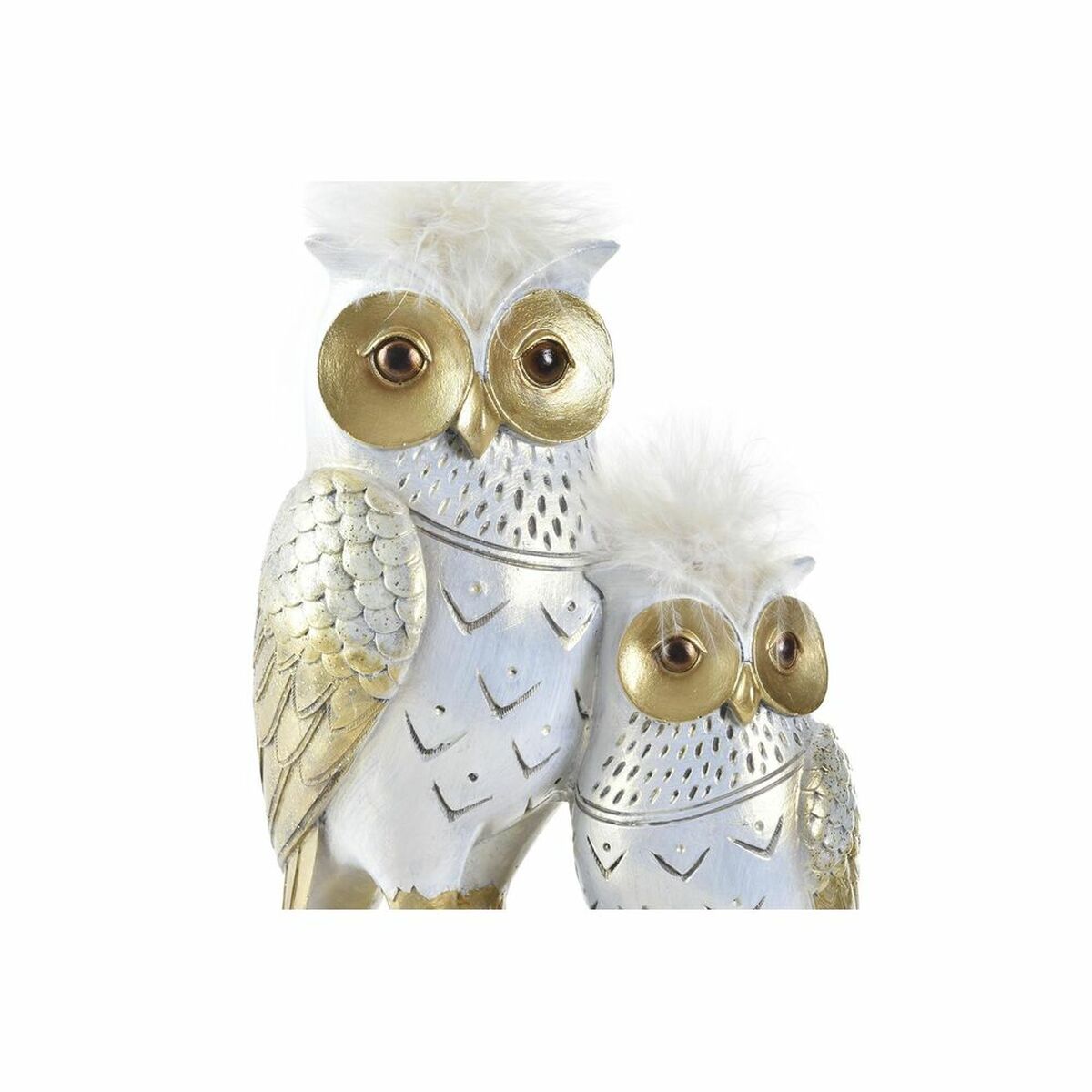 Prydnadsfigur DKD Home Decor 14,5 x 9 x 26 cm Uggla Gyllene Vit - 6