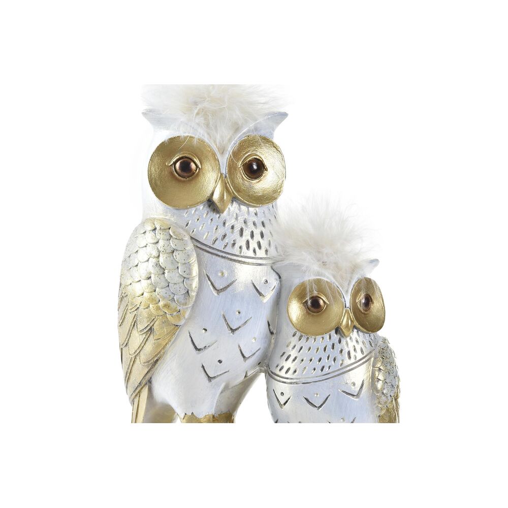 Prydnadsfigur DKD Home Decor 14,5 x 9 x 26 cm Uggla Gyllene Vit - 3