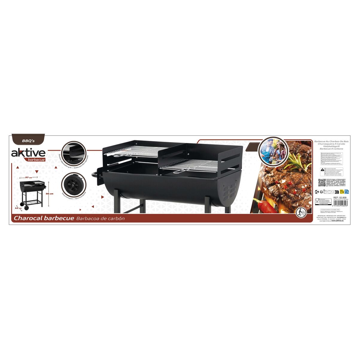Kolgrill med hjul Aktive Plast Emaljerad metall 97 x 96 x 42 cm Svart - 11