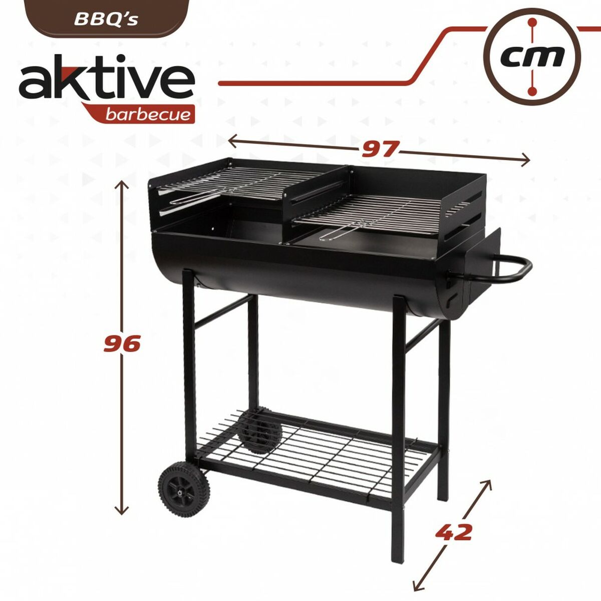 Kolgrill med hjul Aktive Plast Emaljerad metall 97 x 96 x 42 cm Svart - 5