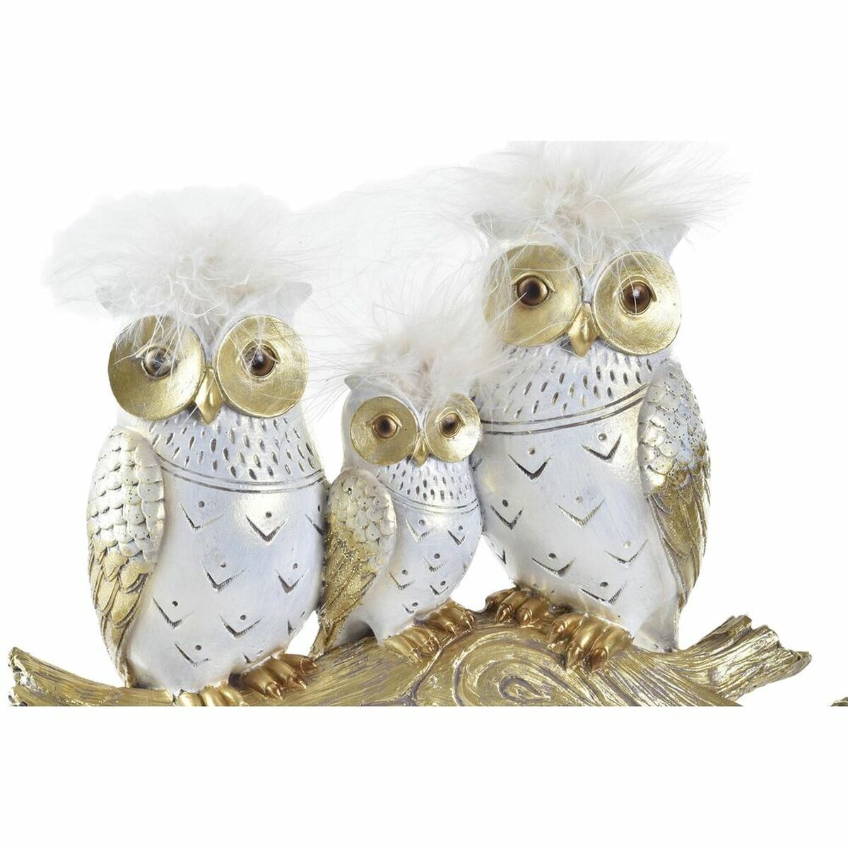 Prydnadsfigur DKD Home Decor Stock 24 x 9 x 26 cm Ugglor Svart Gyllene Vit - 6