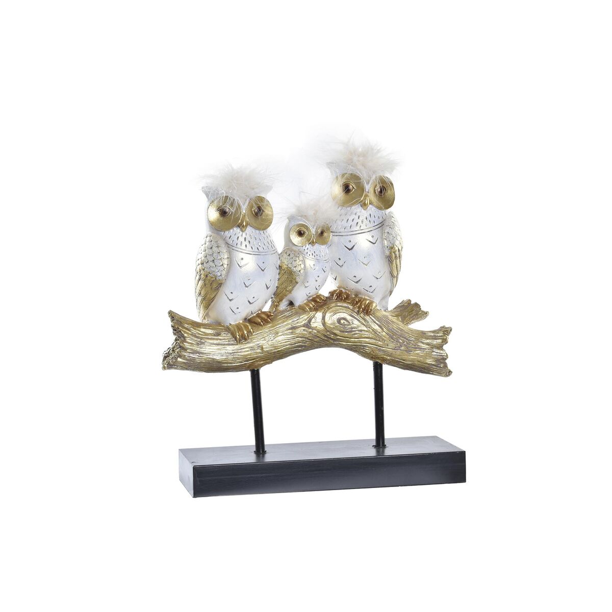 Prydnadsfigur DKD Home Decor Stock 24 x 9 x 26 cm Ugglor Svart Gyllene Vit - 7