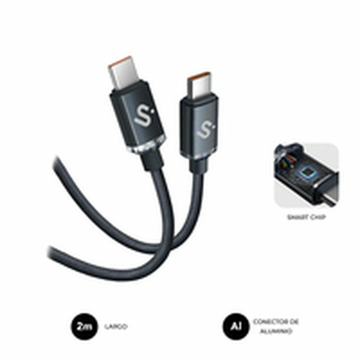 USB-C till USB-C Kabel Subblim OPTIMUS Svart 2 m