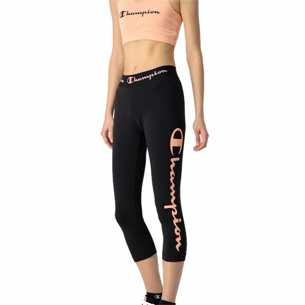 Sport-leggings, Dam Champion Quick-Dry Script Logo Crop Svart - 6
