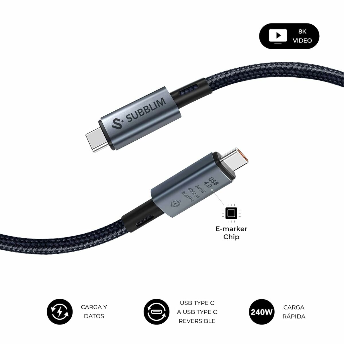 USB-C till USB-C Kabel Subblim HIGH Svart 1,5 m
