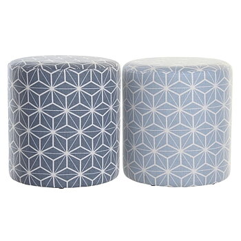 Fotpall DKD Home Decor 31 x 31 x 33 cm Blå Himmelsblå Furu Geometrisk Medelhavs (2 antal)