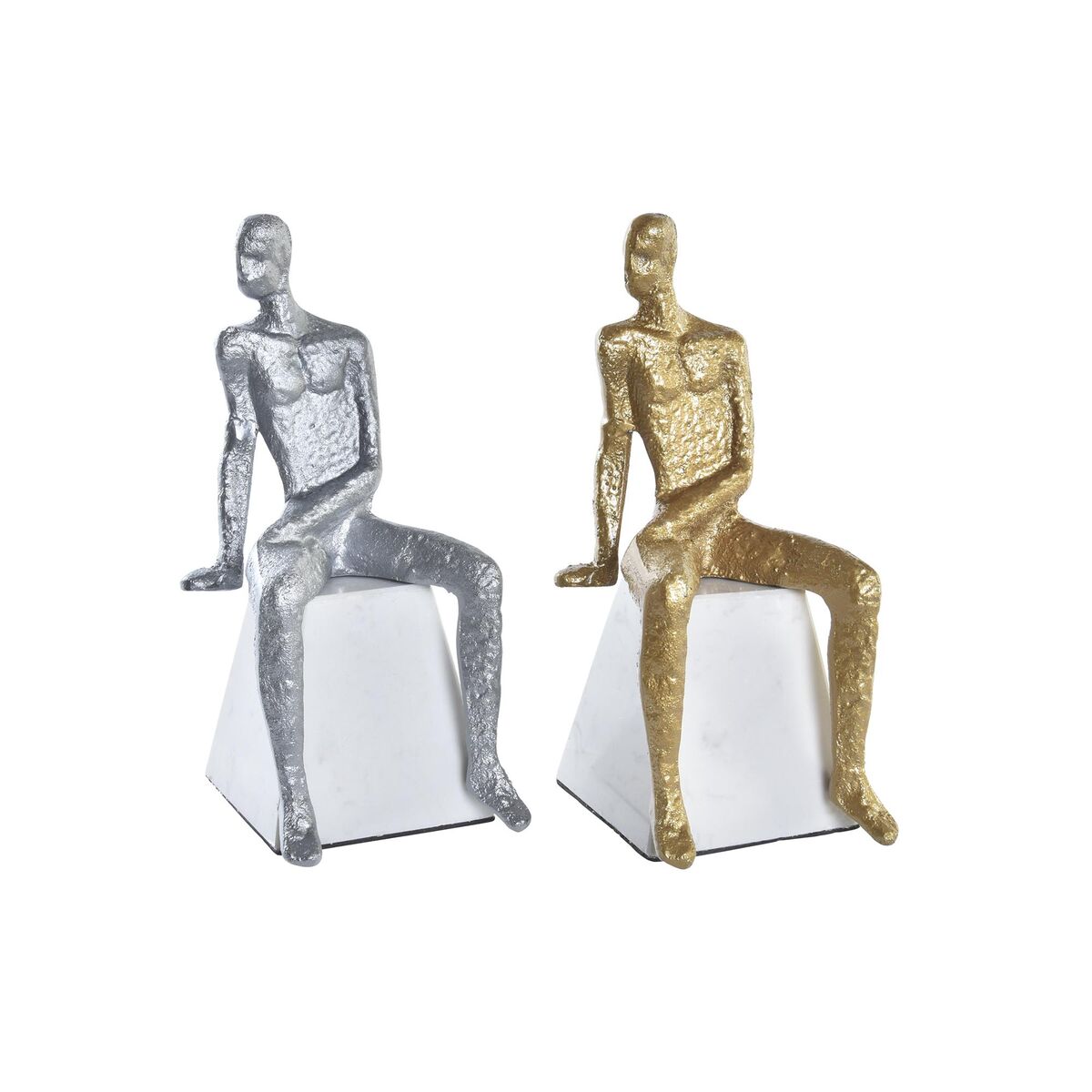 Prydnadsfigur DKD Home Decor 11 x 12 x 28 cm Silvrig Svart Vit Män (2 antal) - 4