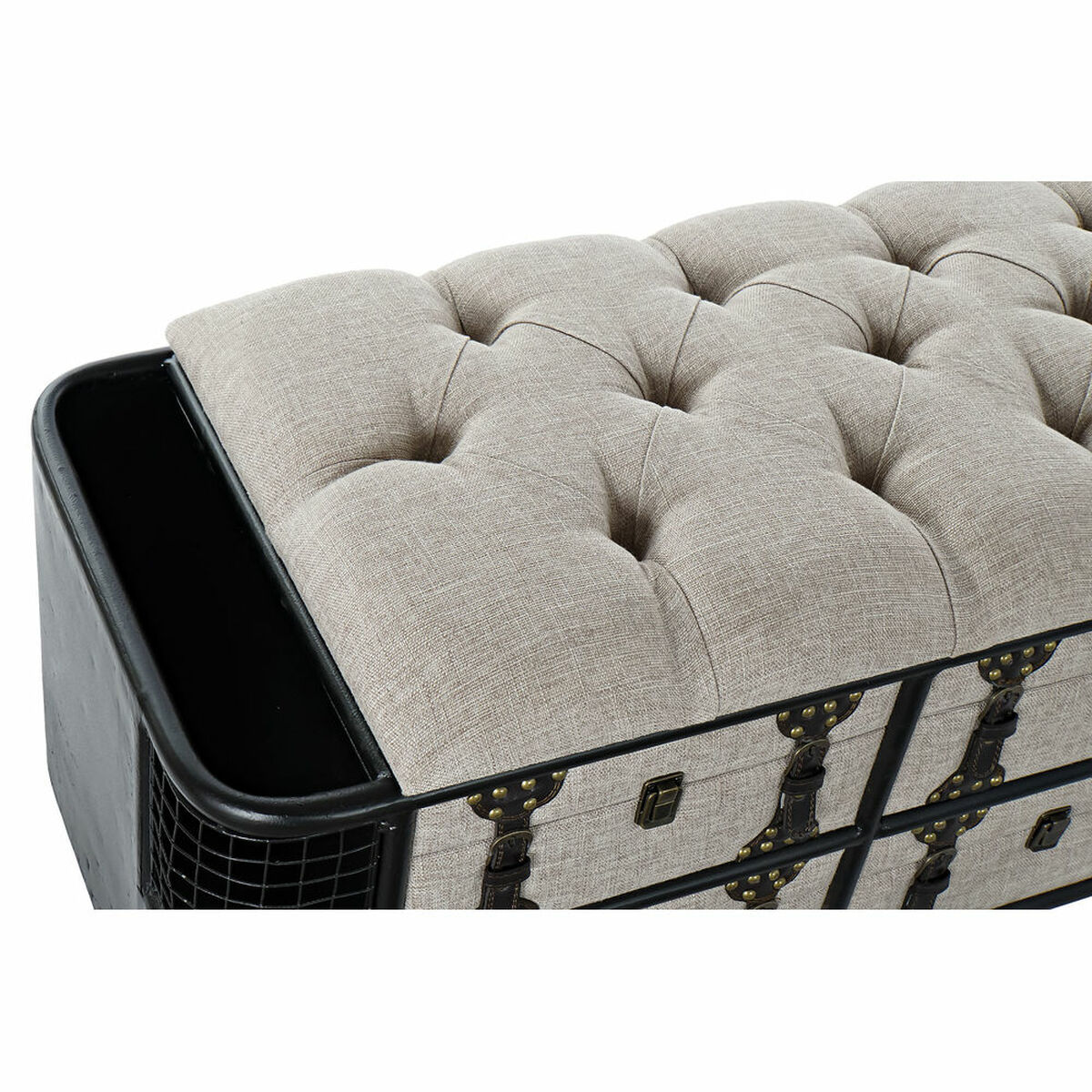 Sittpall DKD Home Decor   120 x 40 x 50 cm Svart Beige Metall Polyuretan - 4