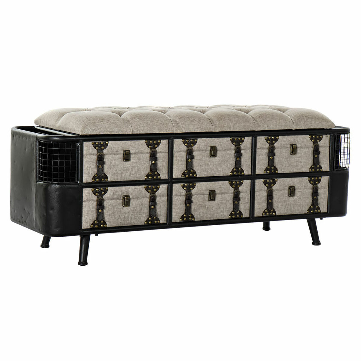 Sittpall DKD Home Decor   120 x 40 x 50 cm Svart Beige Metall Polyuretan