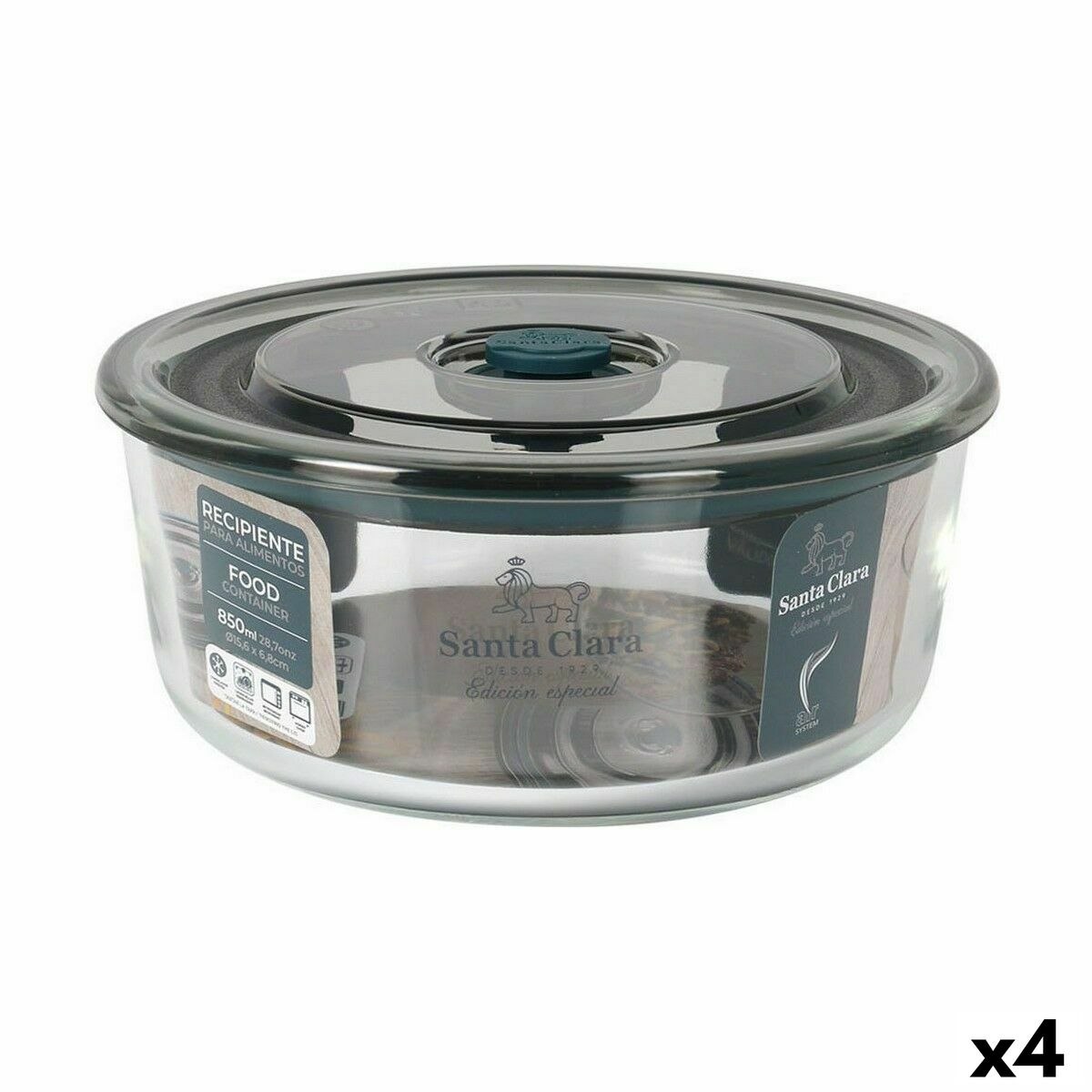 Hermetisk matlåda Santa Clara Grå 850 ml 15,6 x 6,8 cm (4 antal) - 2