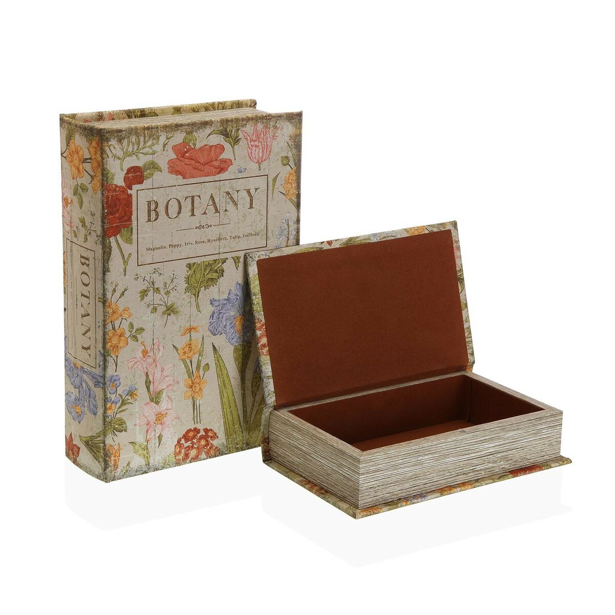 Dekorationslåda Versa Botany Boken Kanvas Trä MDF 7 x 27 x 18 cm