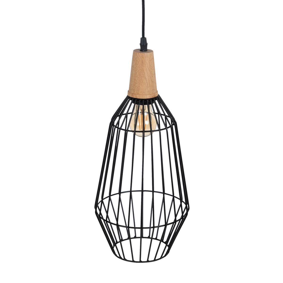 Taklampa Svart Naturell Trä Järn 220-240 V 20 x 19,5 cm - 7