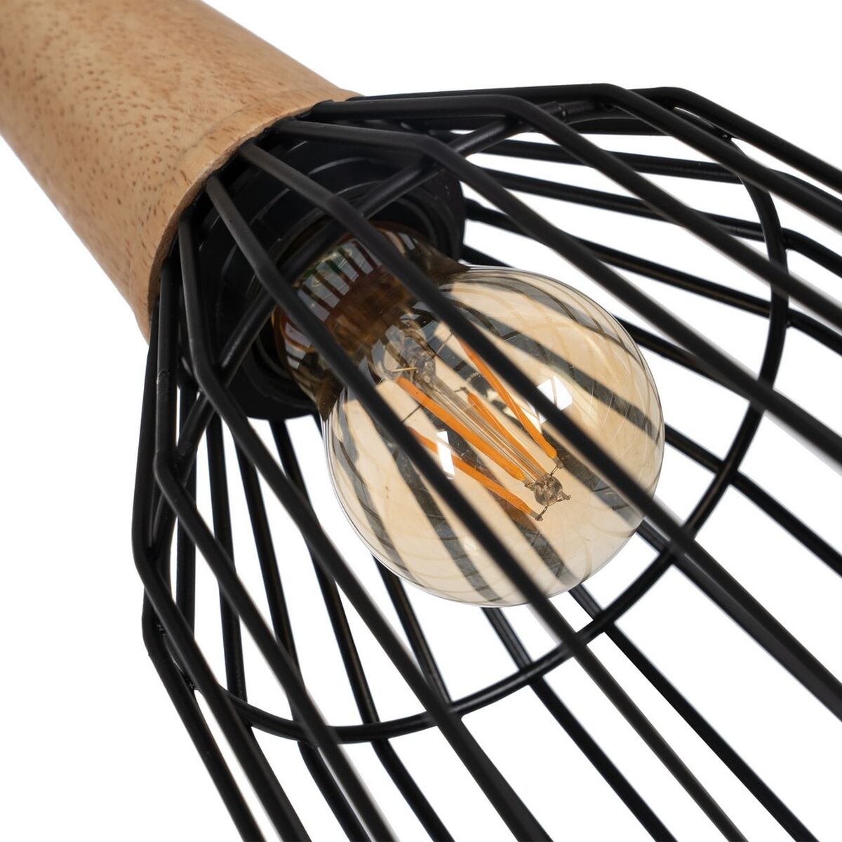 Taklampa Svart Naturell Trä Järn 220-240 V 20 x 19,5 cm - 3