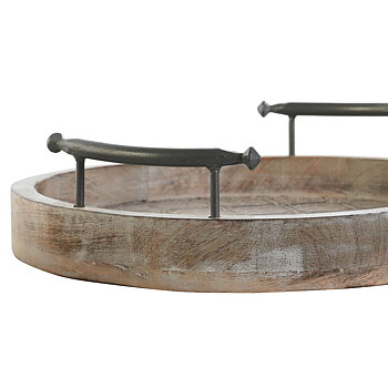 Uppsättning med Brickor DKD Home Decor Vit Svart Naturell Metall Mangoträ 46 x 46 x 10 cm