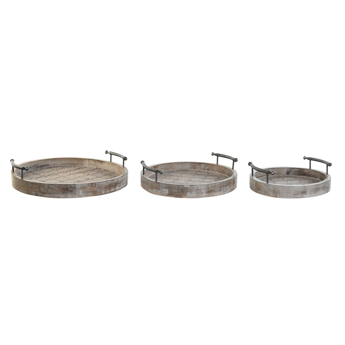 Uppsättning med Brickor DKD Home Decor Vit Svart Naturell Metall Mangoträ 46 x 46 x 10 cm