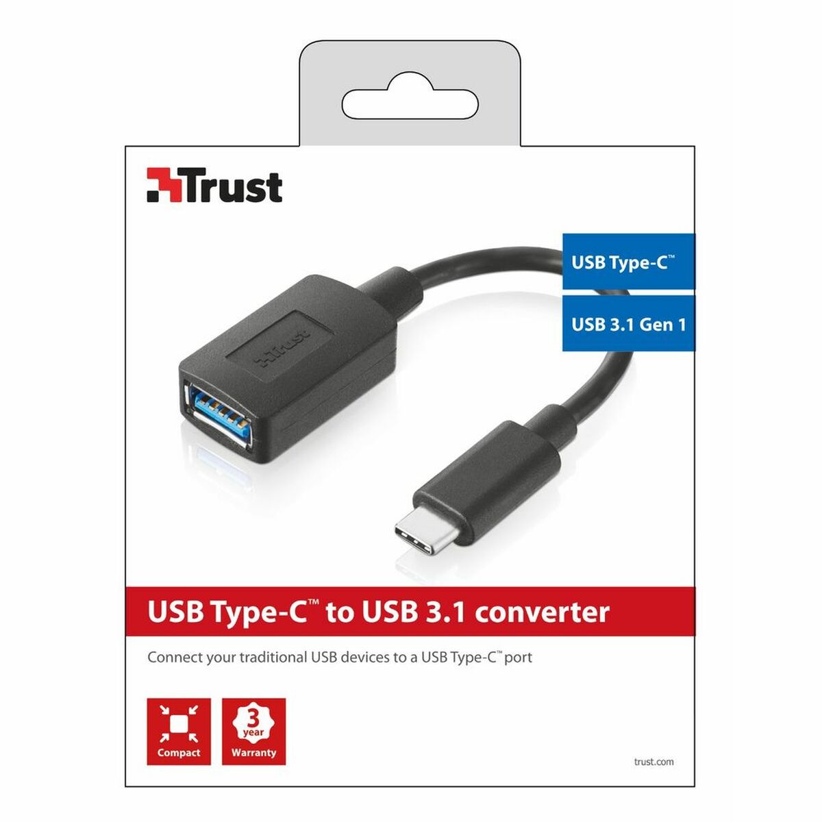 USB A till USB C Kabel Trust 20967                Svart