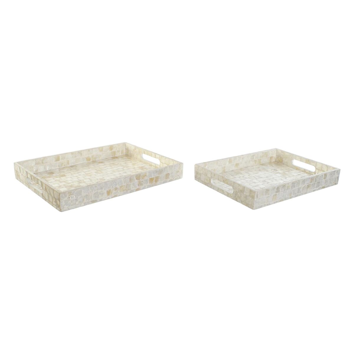 Uppsättning med Brickor DKD Home Decor Vit Bambu Pärlemor 40 x 30 x 5 cm (2 antal)