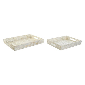 Uppsättning med Brickor DKD Home Decor Vit Bambu Pärlemor 40 x 30 x 5 cm (2 antal)