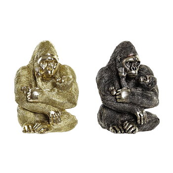 Prydnadsfigur DKD Home Decor 22 x 23,5 x 31 cm Silvrig Gyllene Kolonial Gorilla (2 antal)