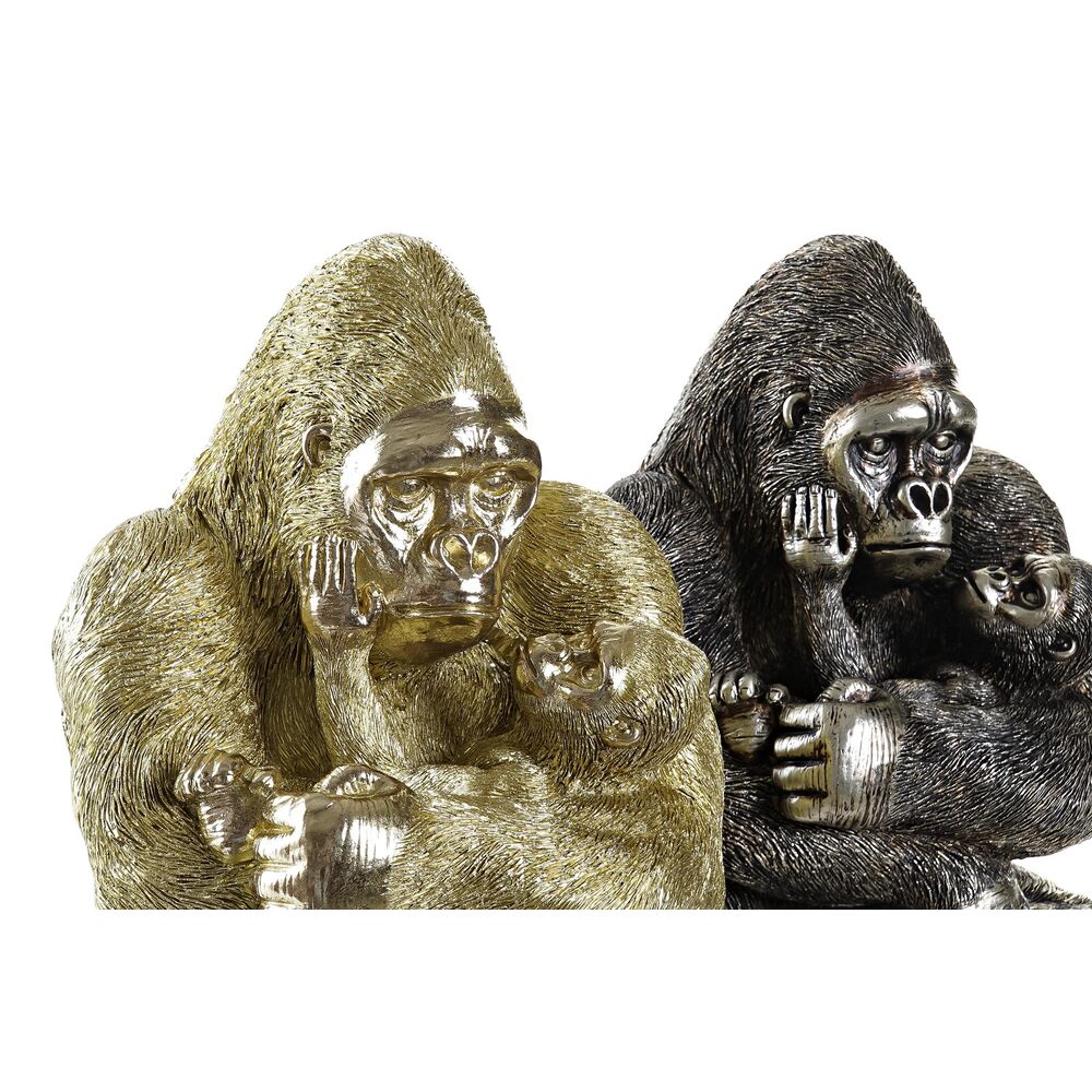 Prydnadsfigur DKD Home Decor 22 x 23,5 x 31 cm Silvrig Gyllene Kolonial Gorilla (2 antal) - 3