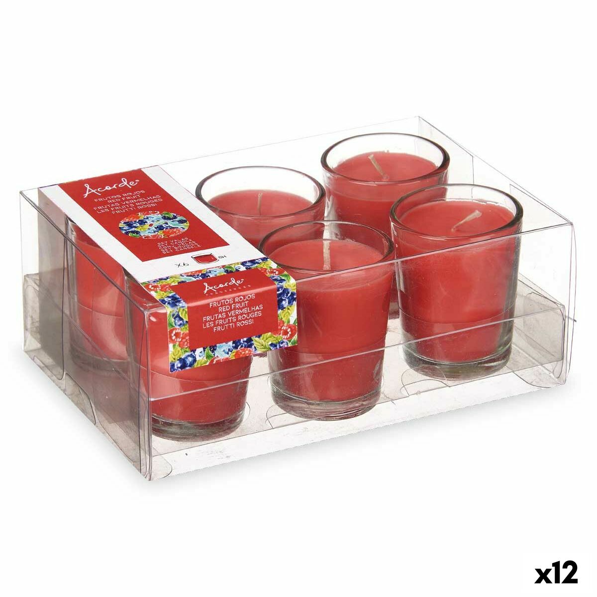 Set med Doftljus Acorde Röda Bär Glas (12 antal)