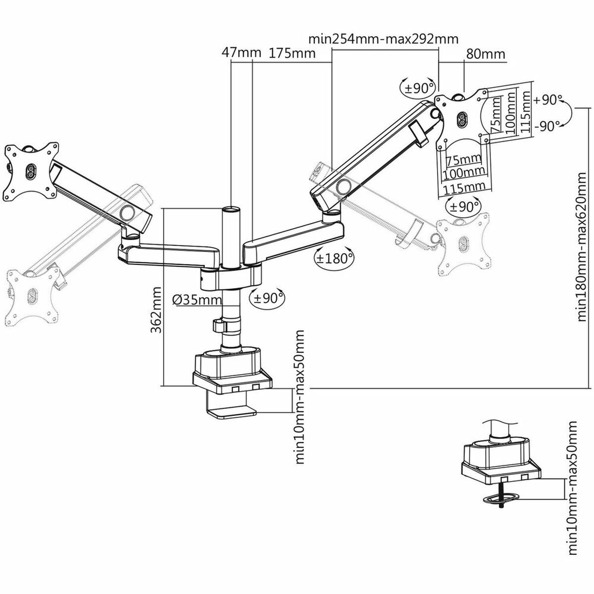 Bordfäste för Skärm V7 DMPRO2DTA-3N 17" 32" - 2