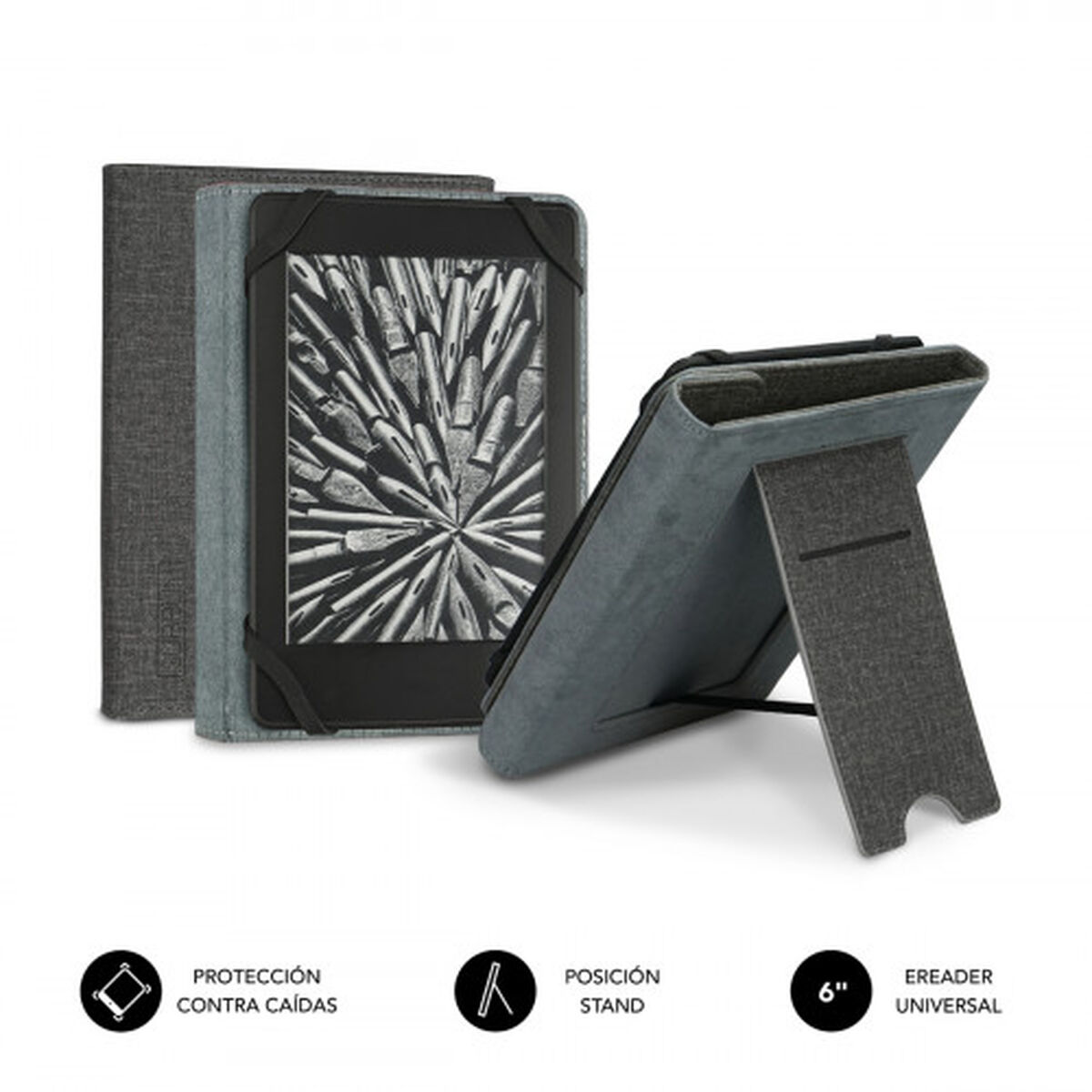 Fodral till e-Book Subblim FUNDA EBOOK CLEVER STAND 6'' GREY Grå - 2