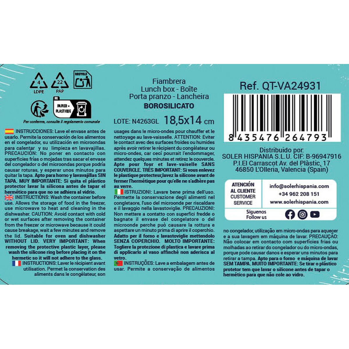 Hermetisk matlåda Quttin Rektangulär 600 ml (6 antal) - 5