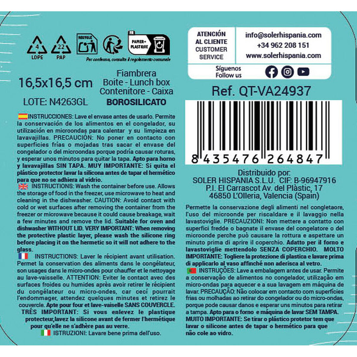 Hermetisk matlåda Quttin Fyrkantig 750 ml (6 antal) - 5